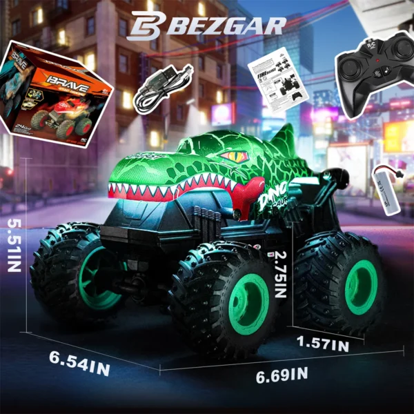 Monster Truck Toys - Remote Control Monster Truck with Light & Music, Dinosaur Toys for Kids, 1:20 Scale RC Truck with 360° Spin - Image 4