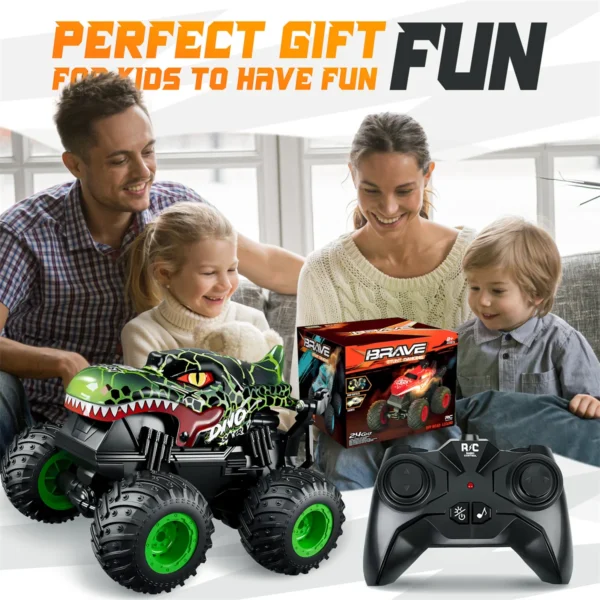 Monster Truck Toys - Remote Control Monster Truck with Light & Music, Dinosaur Toys for Kids, 1:20 Scale RC Truck with 360° Spin - Image 6