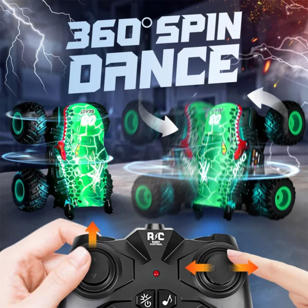 Monster Truck Toys - Remote Control Monster Truck with Light & Music, Dinosaur Toys for Kids, 1:20 Scale RC Truck with 360° Spin - Image 5