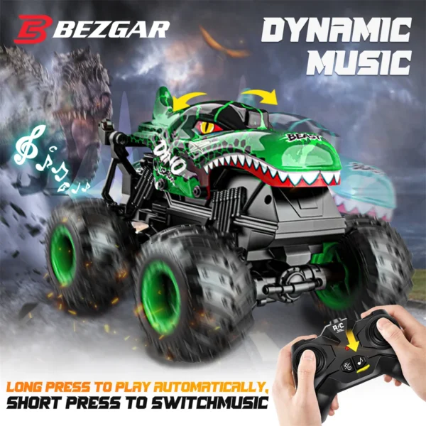 Monster Truck Toys - Remote Control Monster Truck with Light & Music, Dinosaur Toys for Kids, 1:20 Scale RC Truck with 360° Spin - Image 3