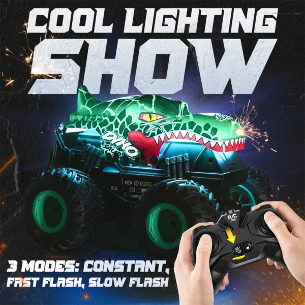 Monster Truck Toys - Remote Control Monster Truck with Light & Music, Dinosaur Toys for Kids, 1:20 Scale RC Truck with 360° Spin - Image 2