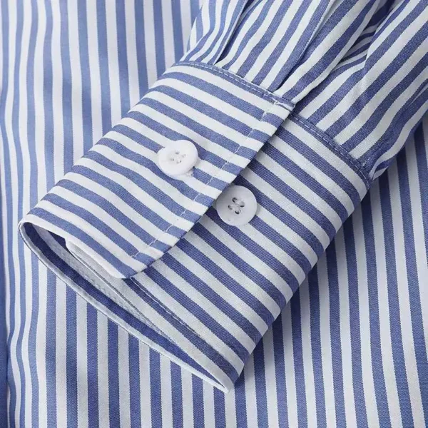 Women Spring Summer Blouses Shirts Lady Fashion Casual Long Sleeve Turn-down Blue Stripes Blusas Tops - Image 5
