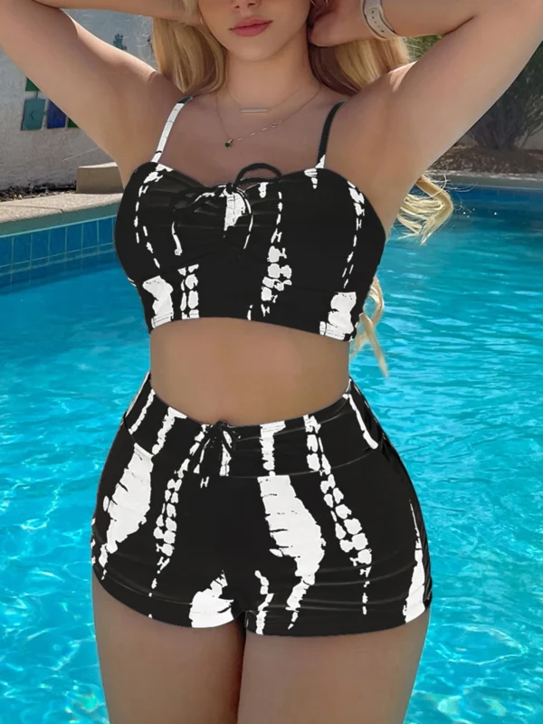 2024 Tie Dye Bikini Drawstring Swimsuit Women High Waist Shorts Swimwear Female Padded Bathing Suit Swimming Beachwear Summer - Image 2