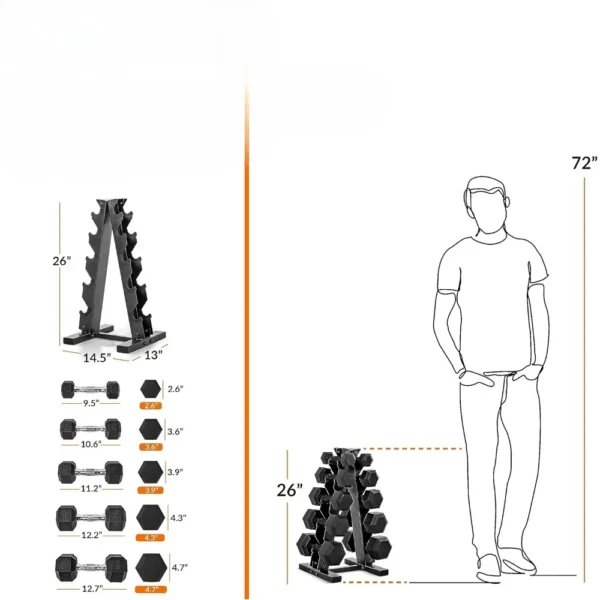 Dumbbell Set with Rack | Multiple Options in 150lbs and 210lbs Weights Large Fitness Equipment Body Building Sports, Dumbbell - Image 2