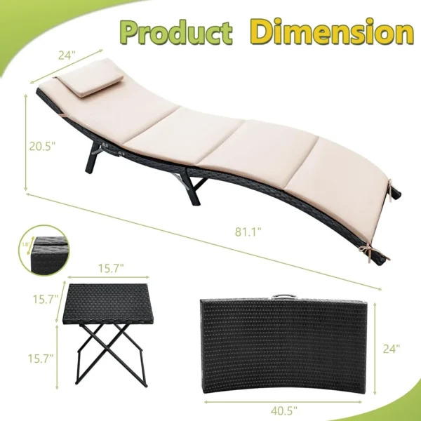 3Pcs Patio Chaise Lounge with Cushions Unadjustable Modern Outdoor Set PE Wicker Rattan Backrest Lounger Chair - Image 2