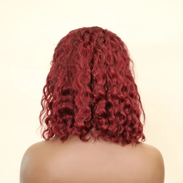 Beautiful 13×4 Bob Burgundy Water Wave Wig - Remy Hair" - Image 5