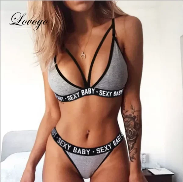 Sexy Letter Three-Point Suit Women's Sports Underwear Set Sexy Skinny Backless Underwear Bikini Bathing Suit Women - Image 2