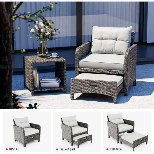 5 Pieces Wicker Patio Furniture Set,Outdoor Patio Chairs with Ottomans,Conversation Furniture with Coffetable for Garden Balcony - Image 4