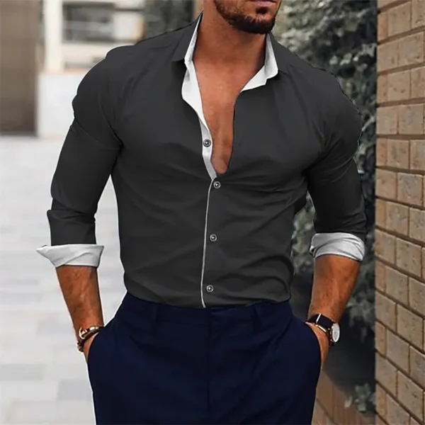 2024 Men's Shirt Suit Lapel Office Casual Outdoor Sports Gym Splicing Simple Fashion Solid Color Soft Comfortable Large Size - Image 5