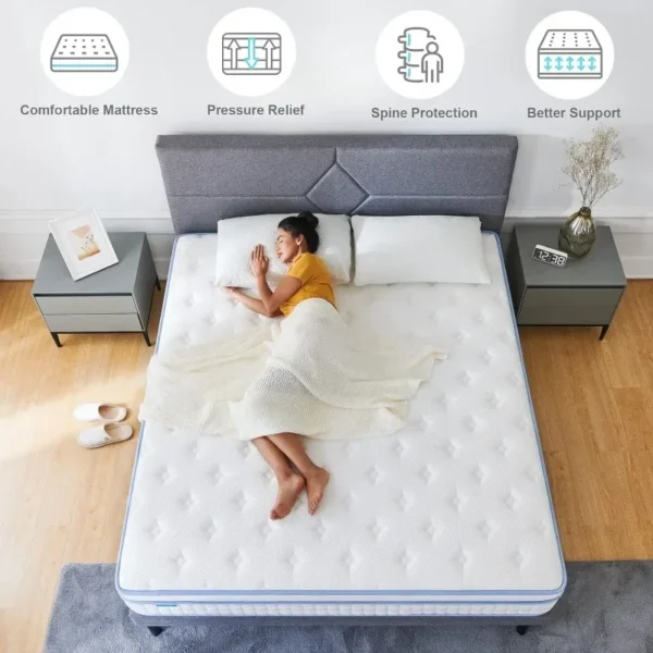 Queen Mattresses, 12 Inch Queen Size Hybrid Mattress Individual Pocket Springs with Foam,Queen Bed in a Box - Image 2