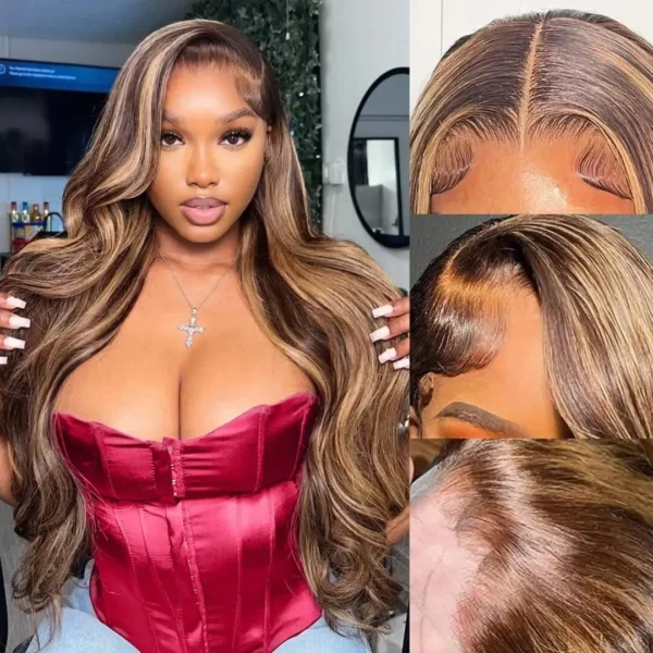 Highlight Body Wave Wig Human Hair 13x4 HD Lace Front Human Hair Wigs For Women Honey Blonde Transparent Lace Frontal Wig - Image 2