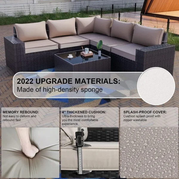 12PCS Outdoor Patio Furniture Set PE Wicker Rattan Sectional Sofa Patio Conversation Sets,Sand - Image 6