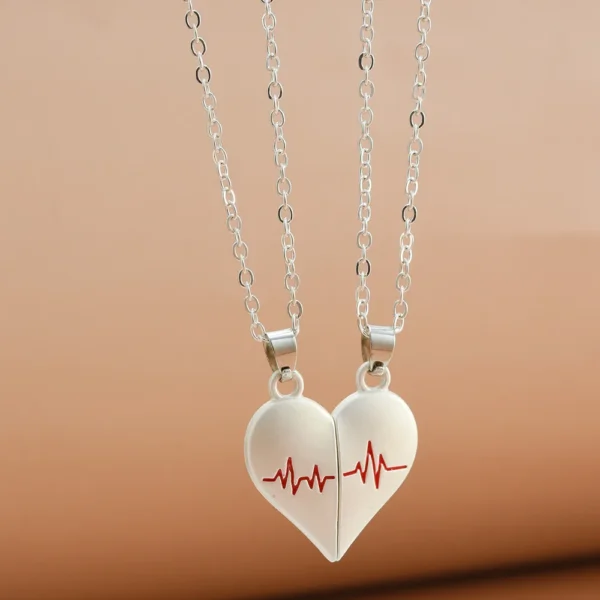 2Pcs Electrocardiogram Couple Necklaces for Lovers Boys Girls Stainless Steel Magnetic Heart Pendant Jewelry Valentines Day Gift - Image 6