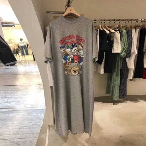 Brand Trend Summer New Women Dress Mickey Mouse Cartoon Loose Short-sleeved Over-the-knee Long T-shirt Skirt Popular Korea - Image 4