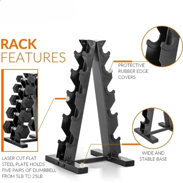Dumbbell Set with Rack | Multiple Options in 150lbs and 210lbs Weights Large Fitness Equipment Body Building Sports, Dumbbell - Image 5