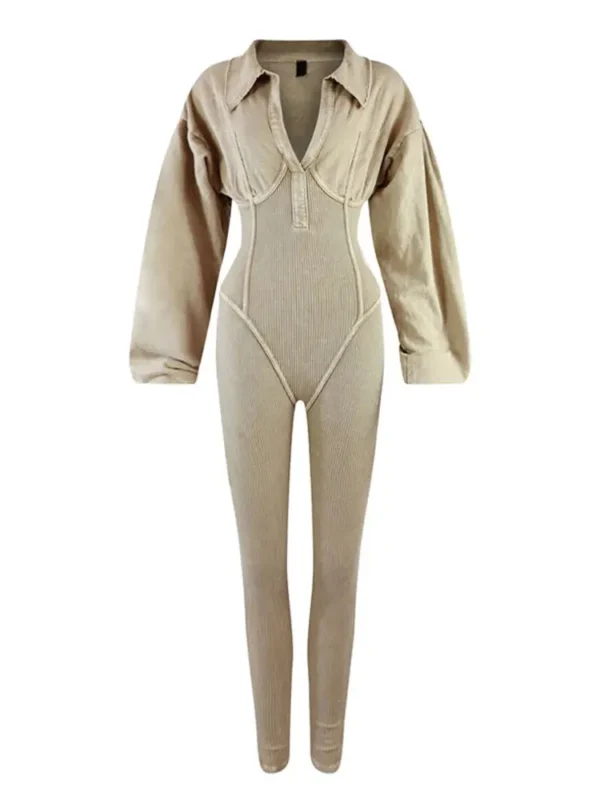 Sexy Sports Jumpsuits Women Autumn New Lapel Long Sleeve Bodycon Rompers Streetwear Female Casual Skinny Fitness Overall - Image 5