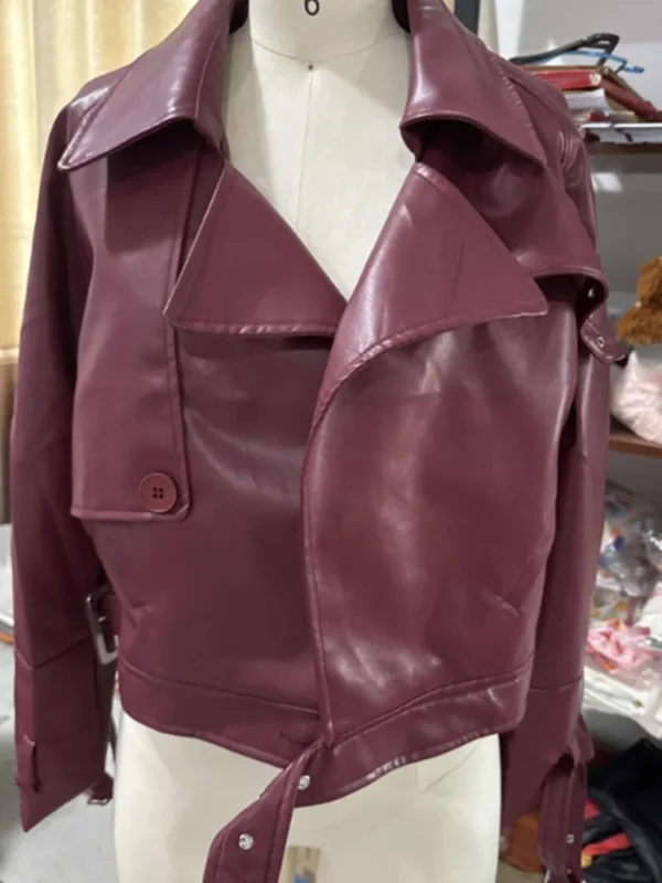 Elegant Women Long Sleeve Leather Jacket Vintage Turn-down Collar Female Short Coat Autumn New Ladies Locomotive Tops Outwear - Image 5