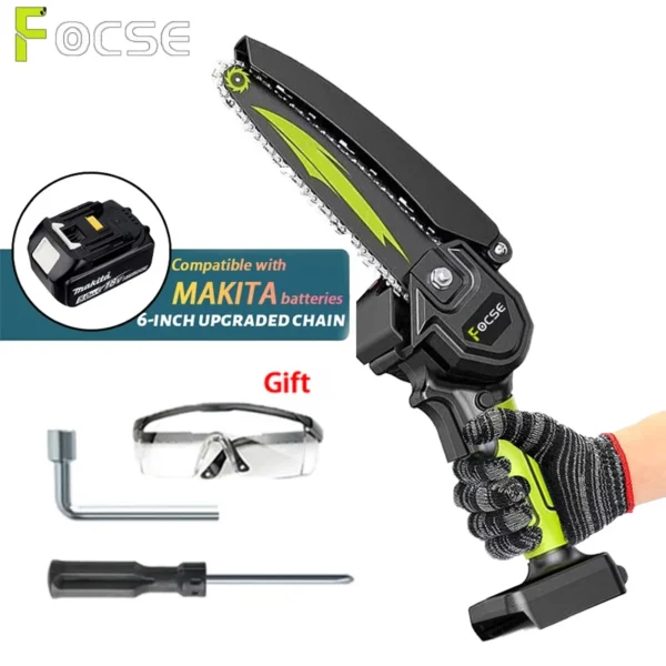 Mini Chainsaw 4/6-Inch Powerful Cordless Rechargeable Handheld Garden Electric Saw Cutting Powered by 18V Battery Power Tool