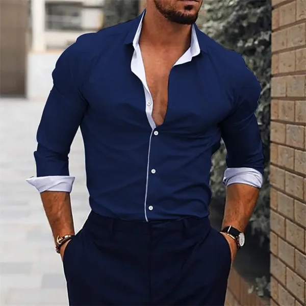 2024 Men's Shirt Suit Lapel Office Casual Outdoor Sports Gym Splicing Simple Fashion Solid Color Soft Comfortable Large Size - Image 4