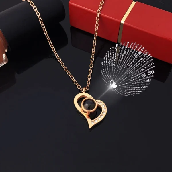 Projection Necklace Set With Rose Gift Box 100 Languages I Love You Heart Pendant Jewelry 2023 Hot Sale Accessories Dropshipping - Image 5