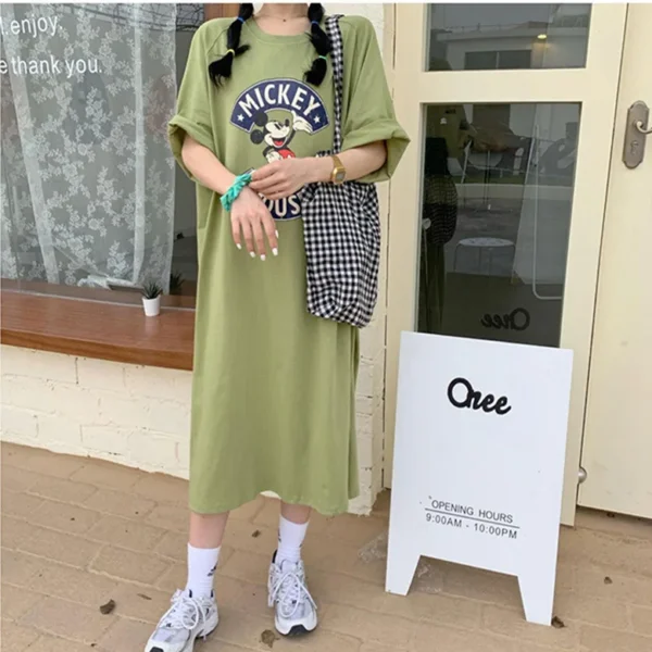 Brand Trend Summer New Women Dress Mickey Mouse Cartoon Loose Short-sleeved Over-the-knee Long T-shirt Skirt Popular Korea - Image 5