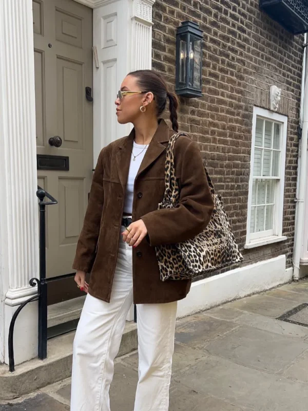 Women Chic Brown Casual Suede Jackets Lapel Long Sleeve Single Breasted Pockets Coats Autumn Solid Office Lady Commuting Tops - Image 6