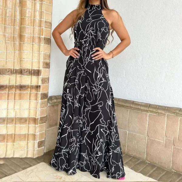 Summer Sexy Halterneck Bodycon Sleeveless High Jumpsuit 2023 Women Abstract Print Jumpsuit Chic Streetwear Wide Leg Romper Mujer - Image 3