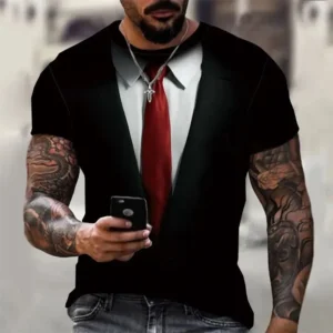 Men's 3D suit and tie pattern T-shirt.