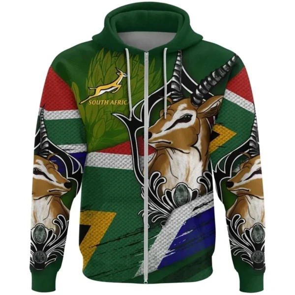 South Africa Map Flag 3D Print Zip Up Hoodie For Men Clothes Fashion Springboks Sweatshirts National Emblem Pullovers Boy Tops - Image 6