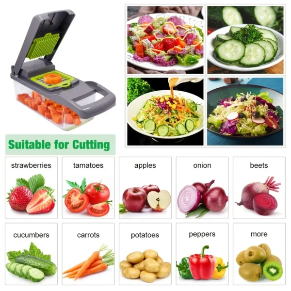 16pcs/Set Vegetable Chopper Multifunctional Fruit Slicer Manual Food Grater Cutter With Container Mincer Chopper Kitchen Stuff - Image 2