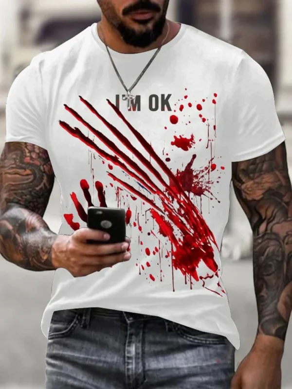 Summer men's T-shirts fun horror clothing tops 3D printed blood print T-shirts new fashion T-shirts oversized men's short sleeve - Image 6