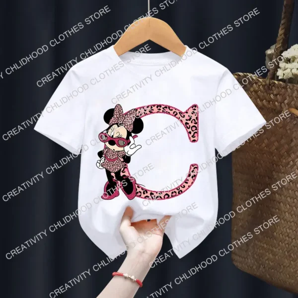 Minnie Children T-Shirts Letter A-Z Name Combination Disney Kawaii Cartoons Clothes Kids Little Boy Girl Tee Shirts Casual Tops - Image 3