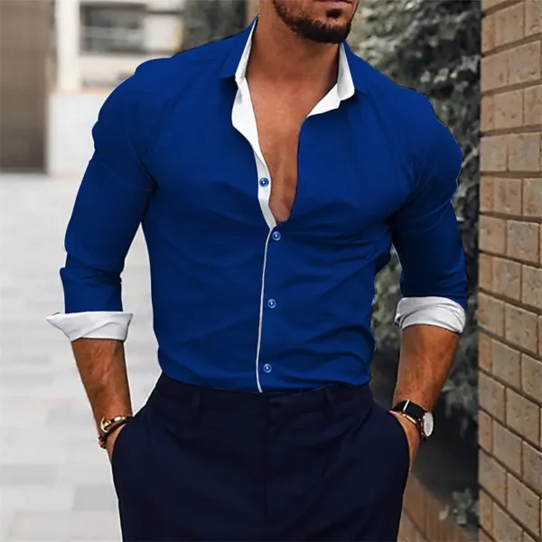 2024 Men's Shirt Suit Lapel Office Casual Outdoor Sports Gym Splicing Simple Fashion Solid Color Soft Comfortable Large Size - Image 3