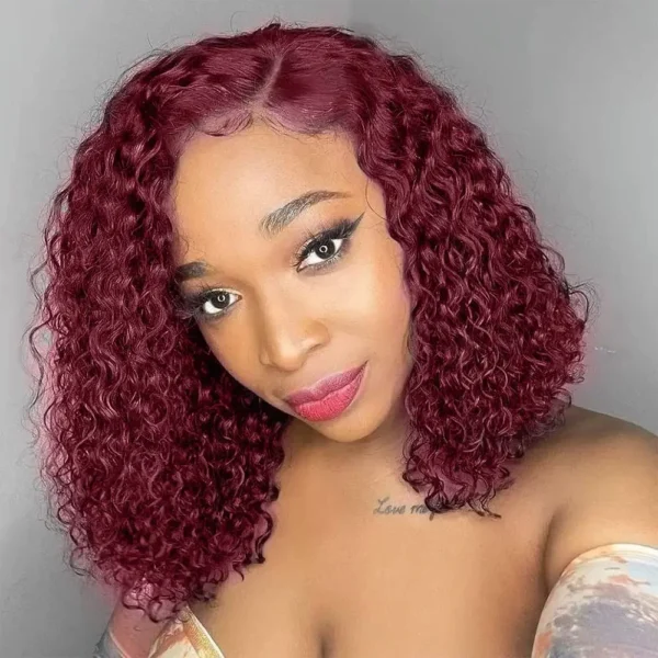 13×4 Bob burgundy water wave wig.