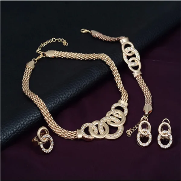 Fashion European and American five-ring suit necklace earrings bracelet ring four-piece set retro bride photo gift - Image 4