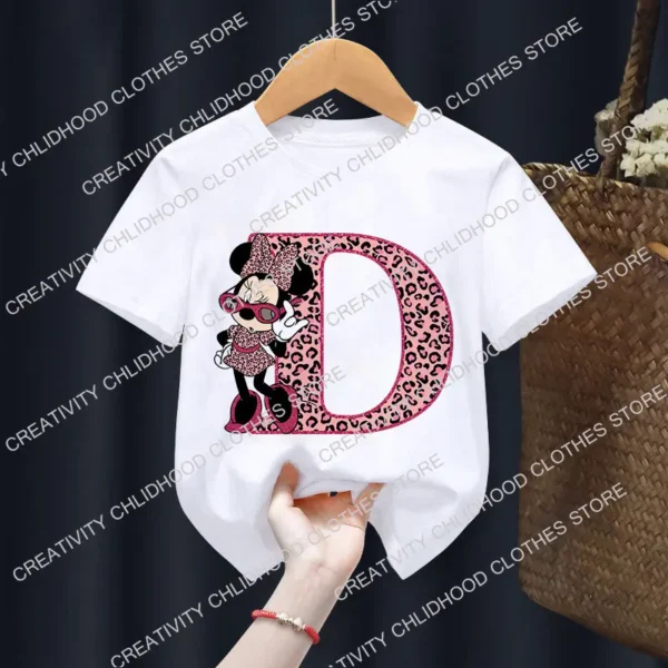 Minnie Children T-Shirts Letter A-Z Name Combination Disney Kawaii Cartoons Clothes Kids Little Boy Girl Tee Shirts Casual Tops - Image 4