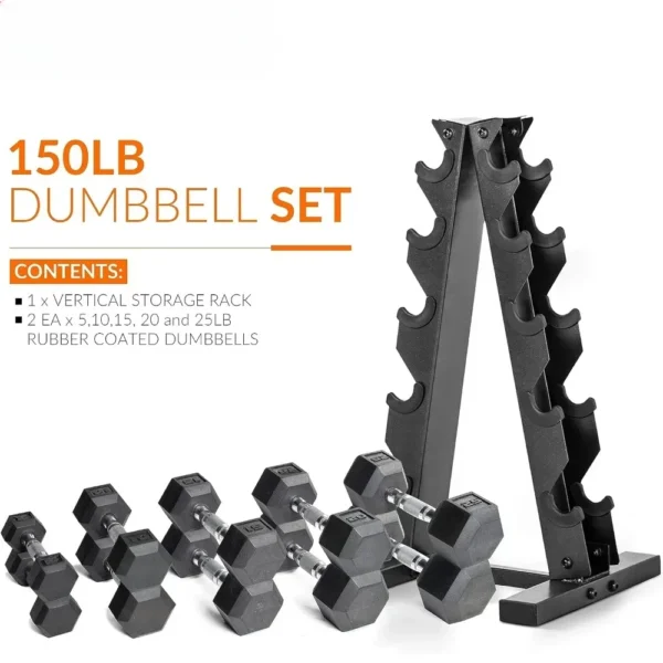 Dumbbell Set with Rack | Multiple Options in 150lbs and 210lbs Weights Large Fitness Equipment Body Building Sports, Dumbbell - Image 3