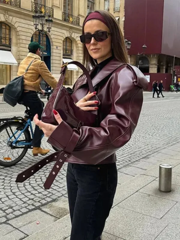 Elegant Women Long Sleeve Leather Jacket Vintage Turn-down Collar Female Short Coat Autumn New Ladies Locomotive Tops Outwear - Image 3
