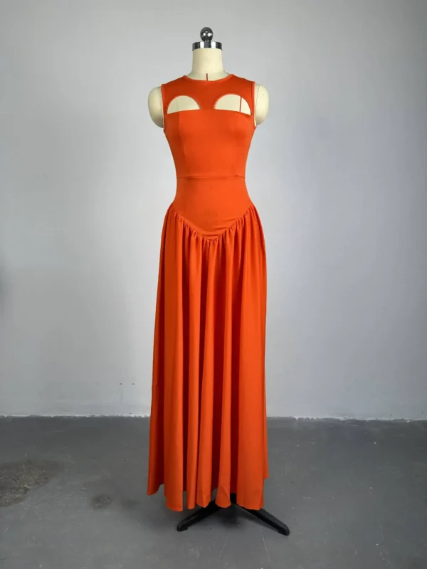 CM.YAYA 2024 Summer Sleeveless Sweet Cute O-Neck Hollow Out Slim Floor-Length Long Women Dress Beach Streetwear Maxi Dresses - Image 5