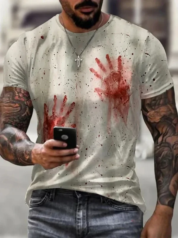 Summer men's T-shirts fun horror clothing tops 3D printed blood print T-shirts new fashion T-shirts oversized men's short sleeve - Image 4
