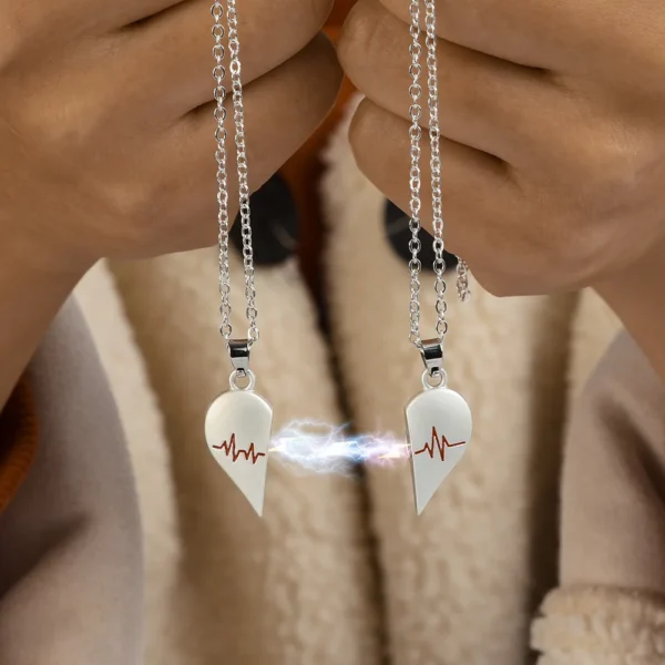 2Pcs Electrocardiogram Couple Necklaces for Lovers Boys Girls Stainless Steel Magnetic Heart Pendant Jewelry Valentines Day Gift - Image 4