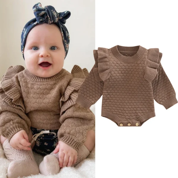 2022-07-14 Lioraitiin 0-24M Newborn Infant Baby Girl Romper Knit Ruffle Warm Long Sleeve Jumpsuit Toddler Fall Spring Clothing