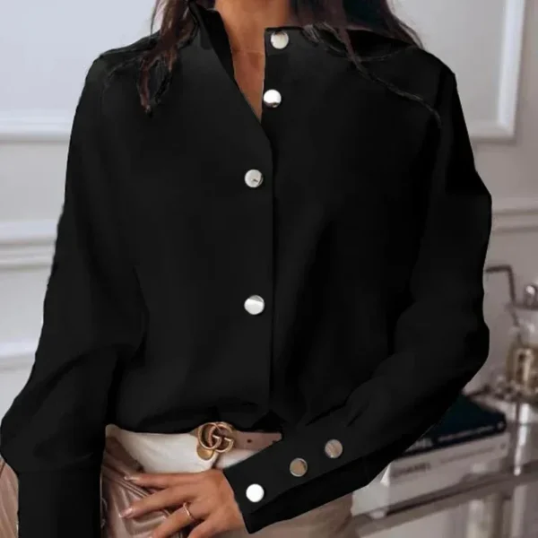 Women Shirts Tops 2024 Autumn Women's Fashion Long Sleeve Blouses Stand Collar Solid White Black Loose Cardigan Blusas 10619 - Image 4