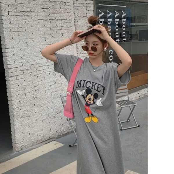 Brand Trend Summer New Women Dress Mickey Mouse Cartoon Loose Short-sleeved Over-the-knee Long T-shirt Skirt Popular Korea - Image 2