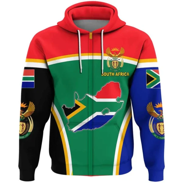 South Africa Map Flag 3D Print Zip Up Hoodie For Men Clothes Fashion Springboks Sweatshirts National Emblem Pullovers Boy Tops - Image 4
