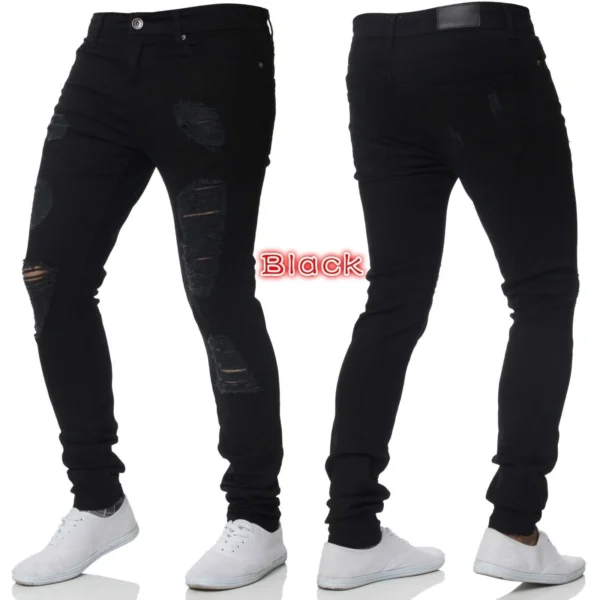 new White Embroidery Jeans Men Cotton Stretchy Ripped Skinny Jeans High Quality Hip Hop Black Hole Slim Fit Oversize Denim Pants - Image 5