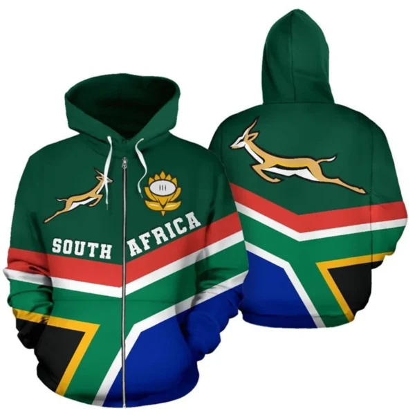 South Africa Map Flag 3D Print Zip Up Hoodie For Men Clothes Fashion Springboks Sweatshirts National Emblem Pullovers Boy Tops - Image 2