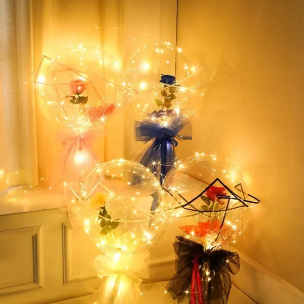 LED Luminous Balloon Rose Bouquet Light Transparent Balloons Flower for Wedding Party Valentines Day Decor Birthday Thanksgiving - Image 3