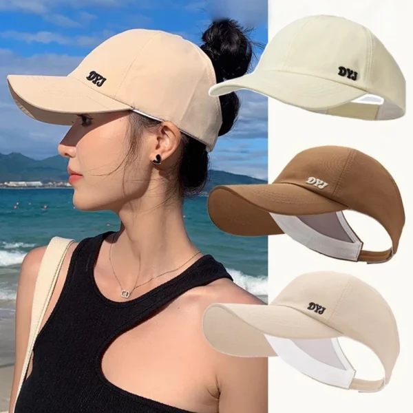 Summer Long Brim Sunhat Women Sun Hats Foldable Adjustable Outdoor Beach Bucket Hat UV Protection Visors Fisherman Ponytail Caps