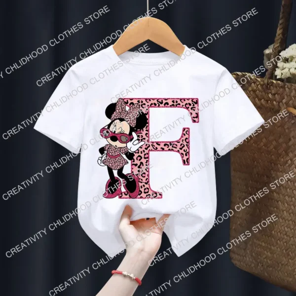Minnie Children T-Shirts Letter A-Z Name Combination Disney Kawaii Cartoons Clothes Kids Little Boy Girl Tee Shirts Casual Tops - Image 6